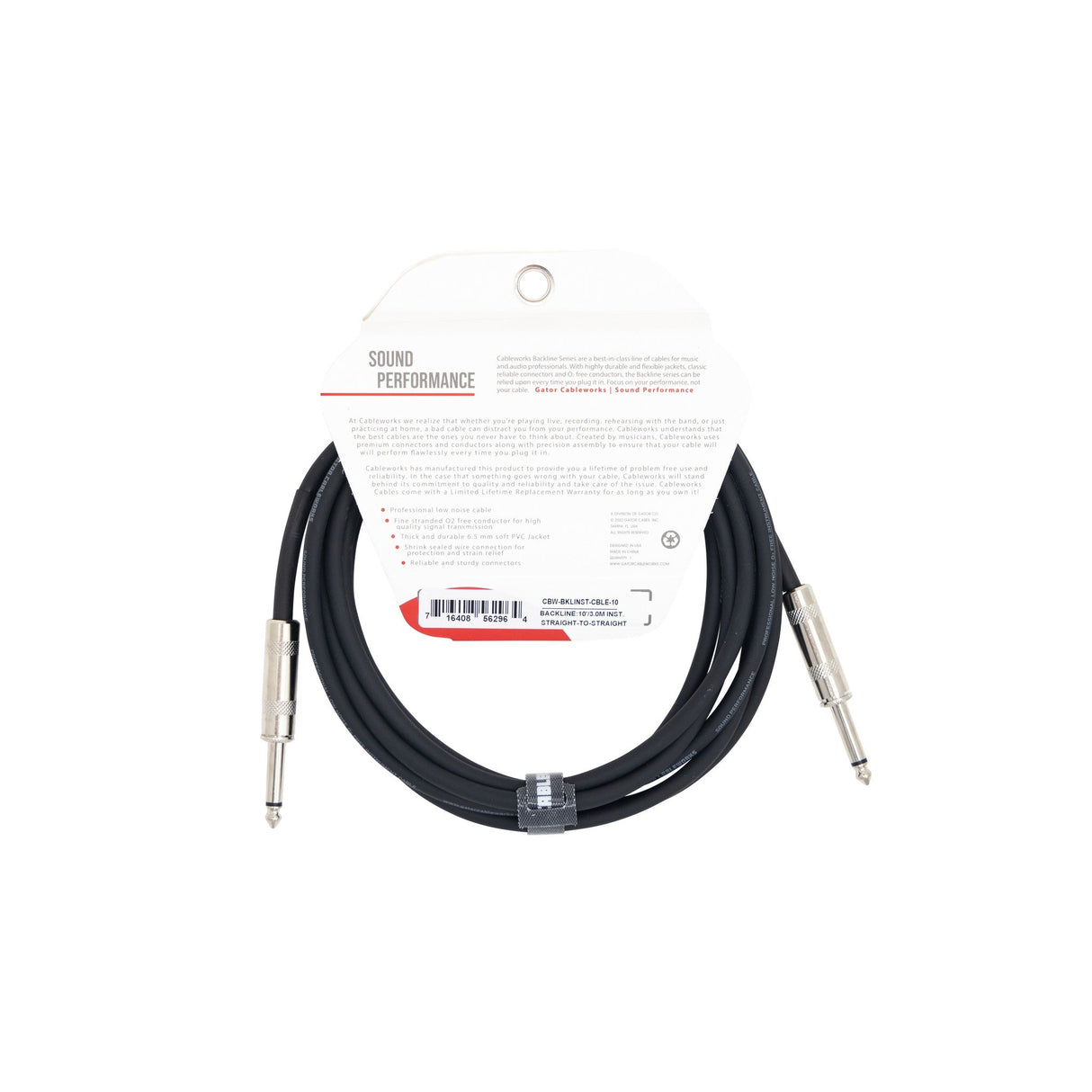 Gator Backline Series Straight to Straight instrument Cable 10-Foot