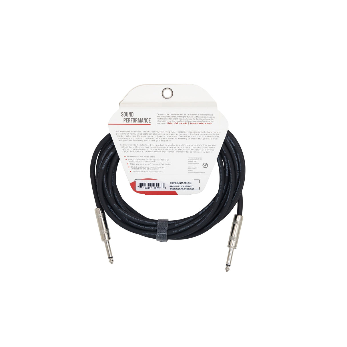 Gator Backline Series Straight to Straight instrument Cable 20-Foot