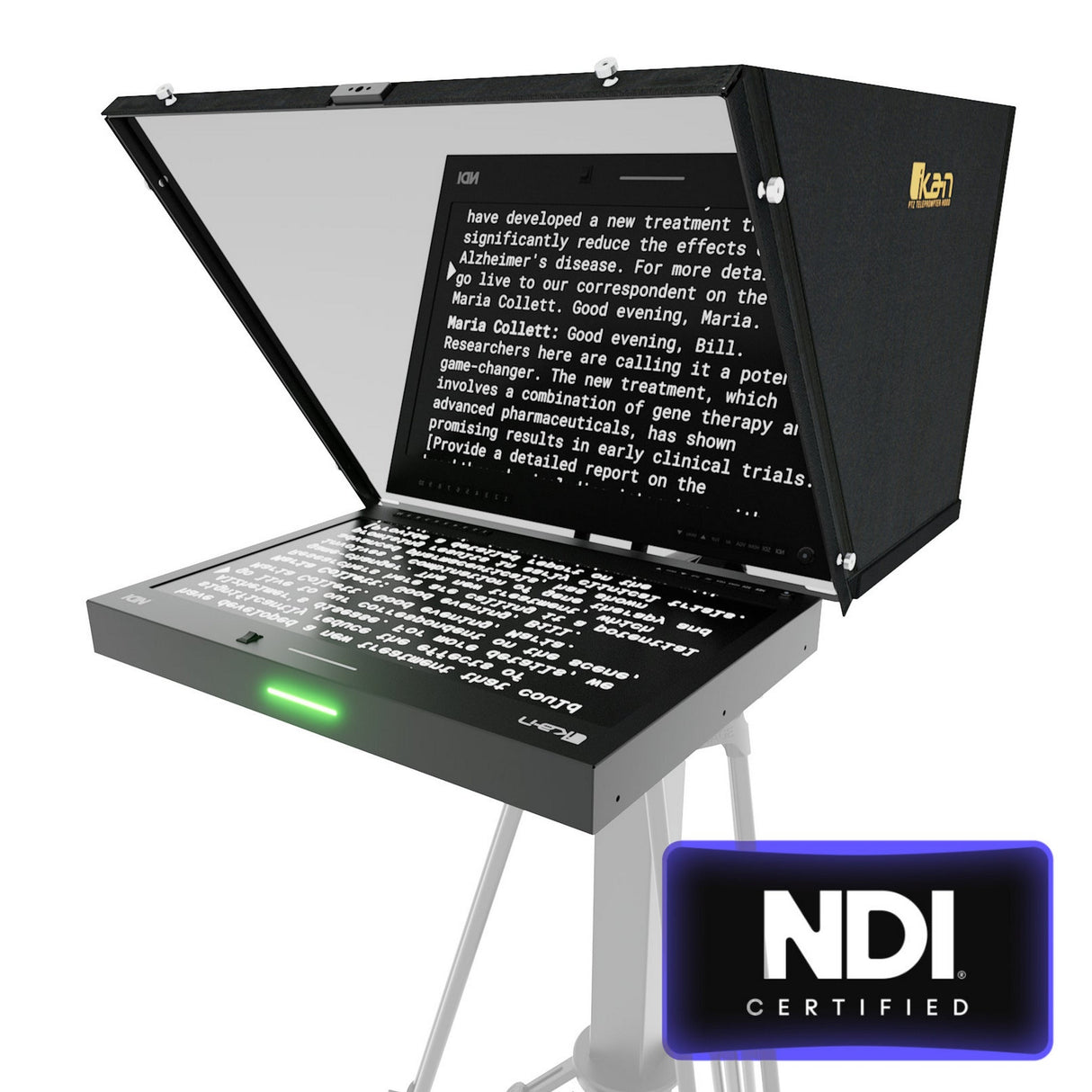 Ikan PT419W-PTZ-NDI-TK Aura 19-Inch POE++ PTZ NDI Teleprompter with Full Encoding/Decoding IP Tally Light and Travel Kit