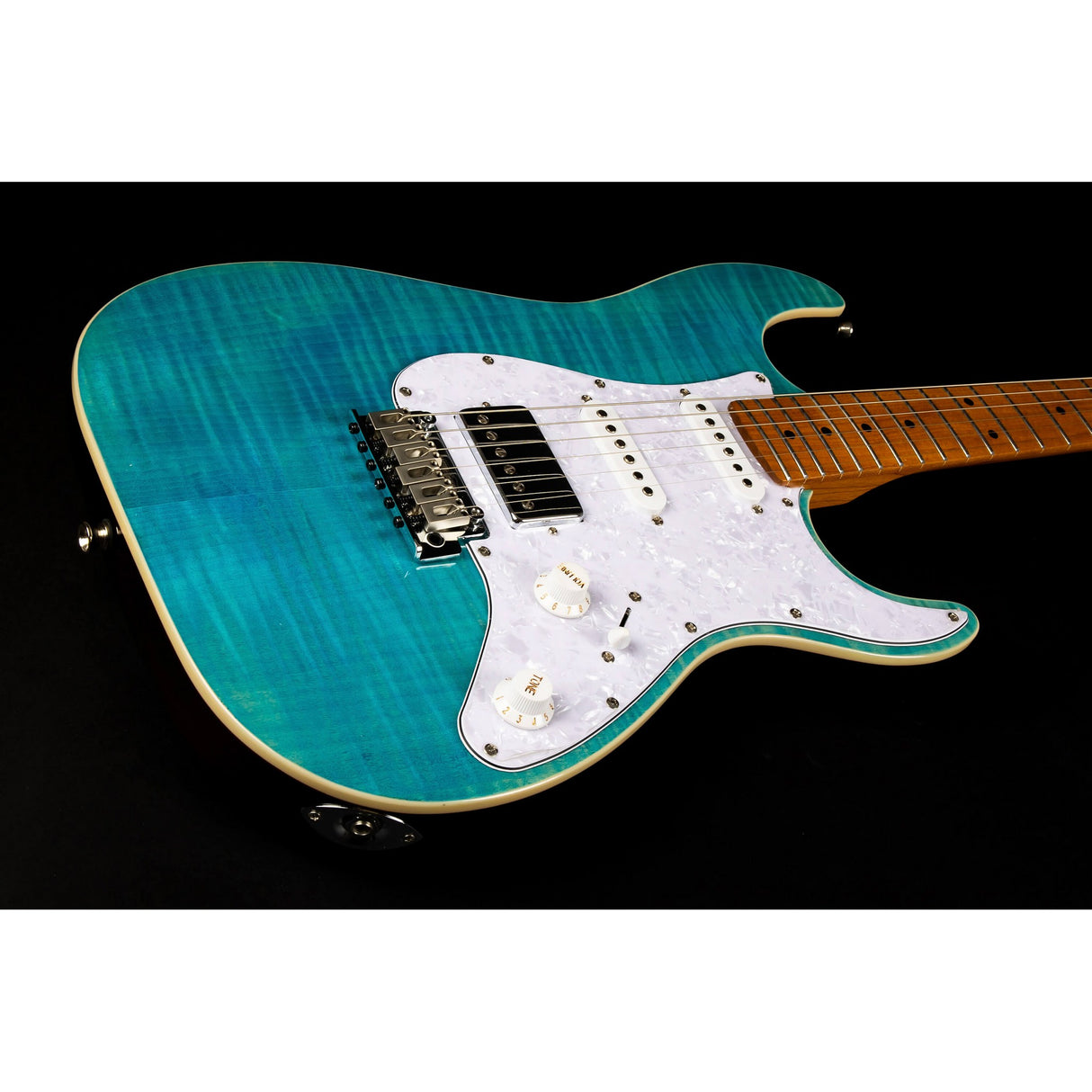 JET Guitars JS-450 OBL HSS Basswood Body Electric Guitar with Flamed Top, Roasted Maple Neck