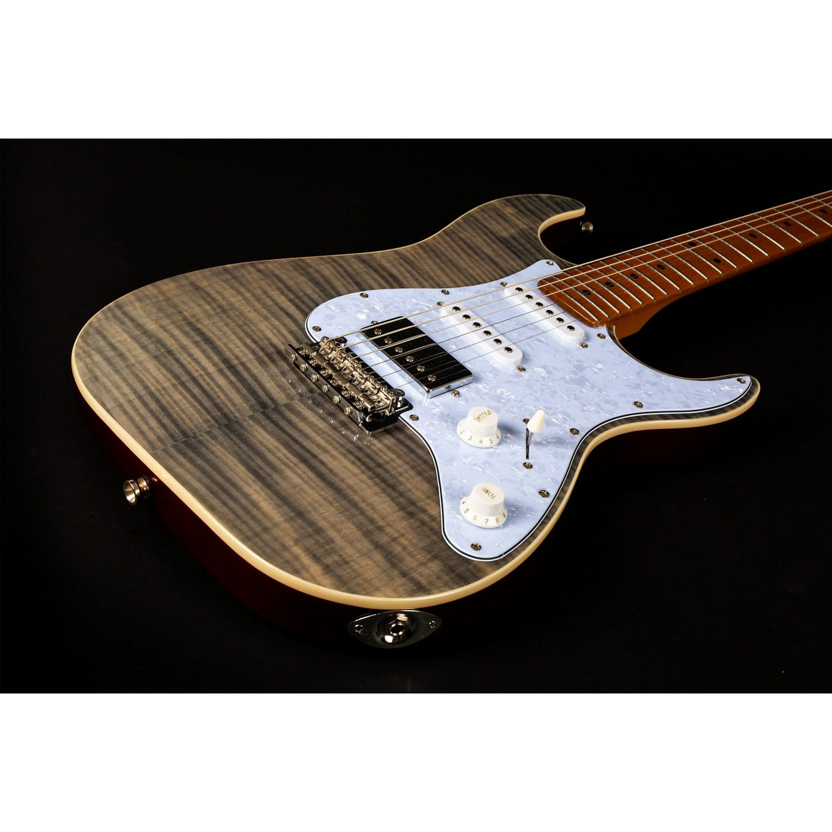 JET Guitars JS-450 TBK HSS Basswood Body Electric Guitar with Flamed Top, Roasted Maple Neck