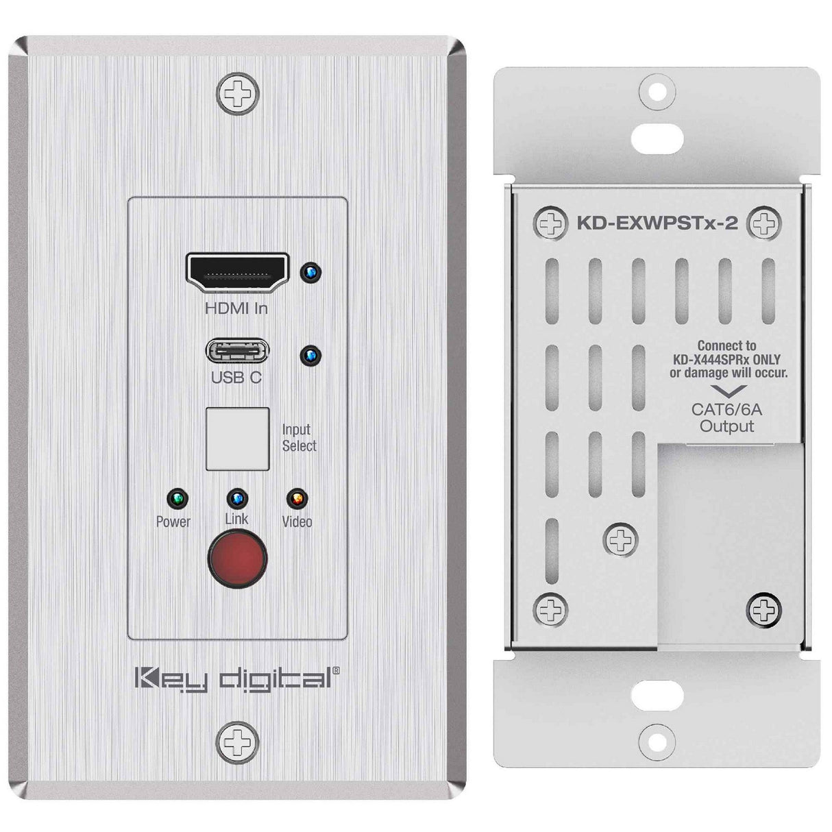 Key Digital KD-XWPS HDMI USB-C/CAT6 Wall Plate Extender Set