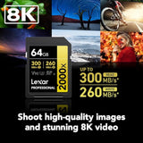 Lexar Professional GOLD Series 2000x SDHC/SDXC UHS-II Memory Card, 64GB