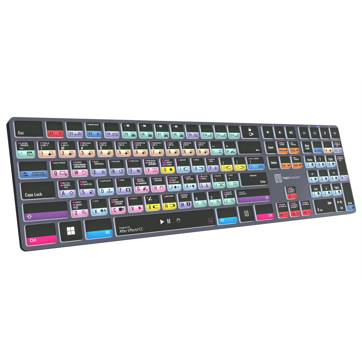 Logickeyboard TITAN Wireless Backlit Keyboard for Adobe After Effects CC, US Windows