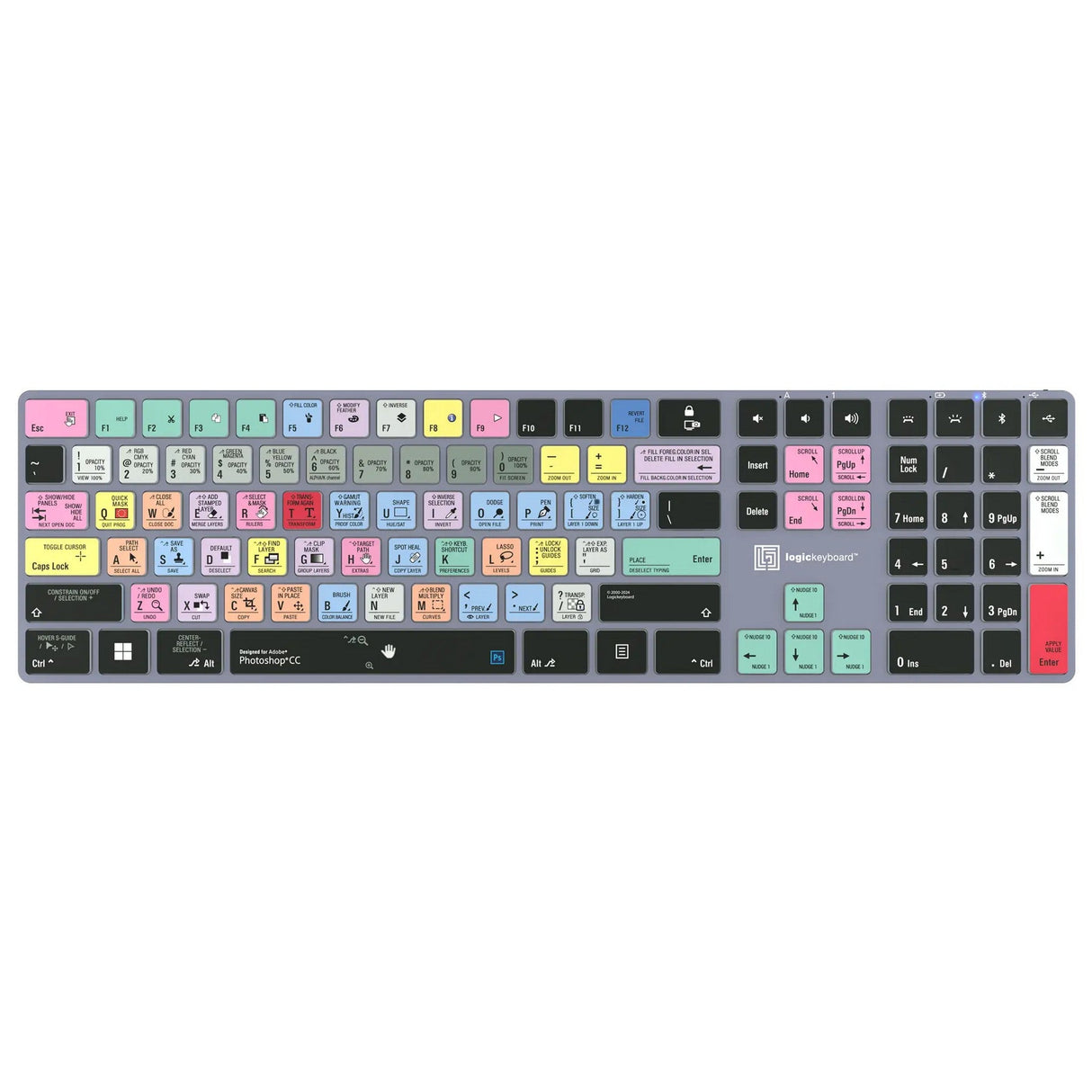 Logickeyboard TITAN Wireless Backlit Keyboard for Adobe Photoshop CC, US Windows