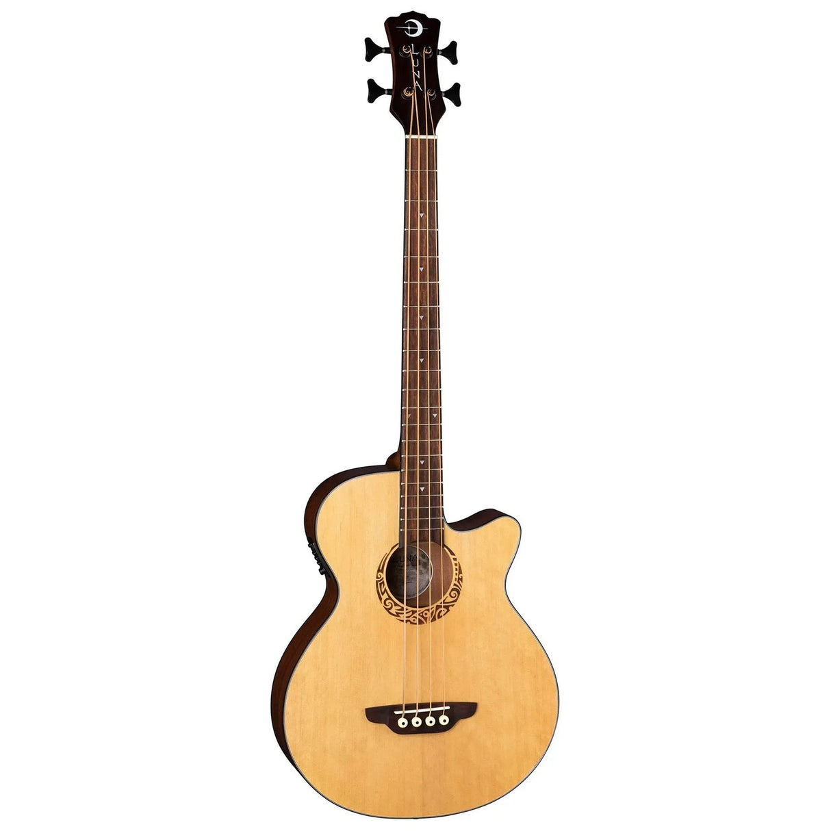 Luna Guitars Tribal 30-Inch Scale Satin Natural Acoustic-Electric Bass Guitar, 4-String