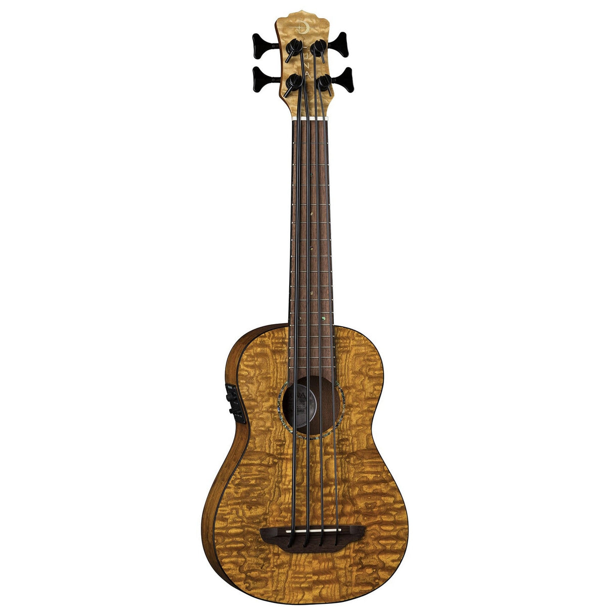 Luna Guitars Uke Bari-Bass Quilt Ash Top with Preamp and Padded Gigbag, 4-String