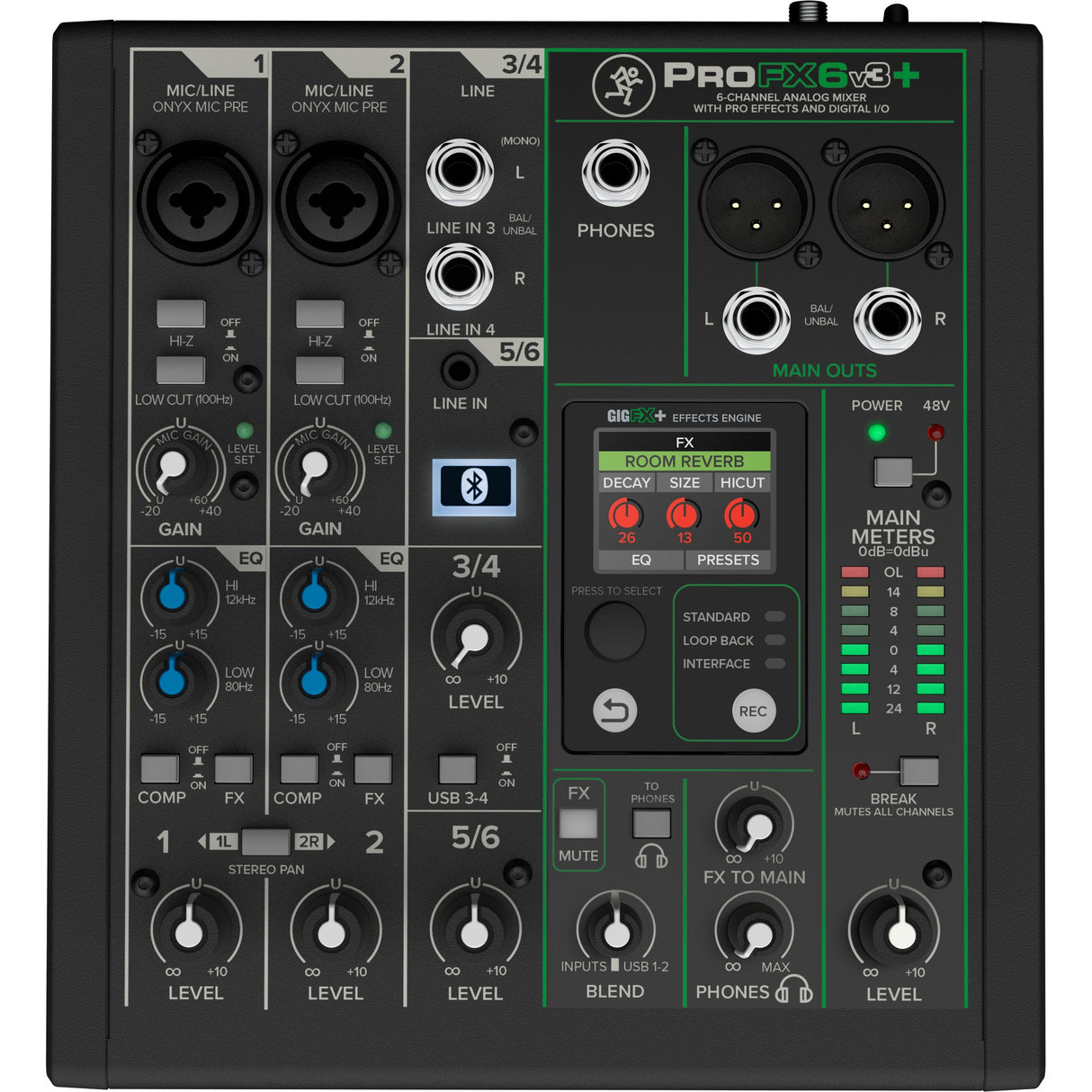 Mackie ProFX6v3+ 6-Channel Bluetooth Analog Mixer with USB Recording