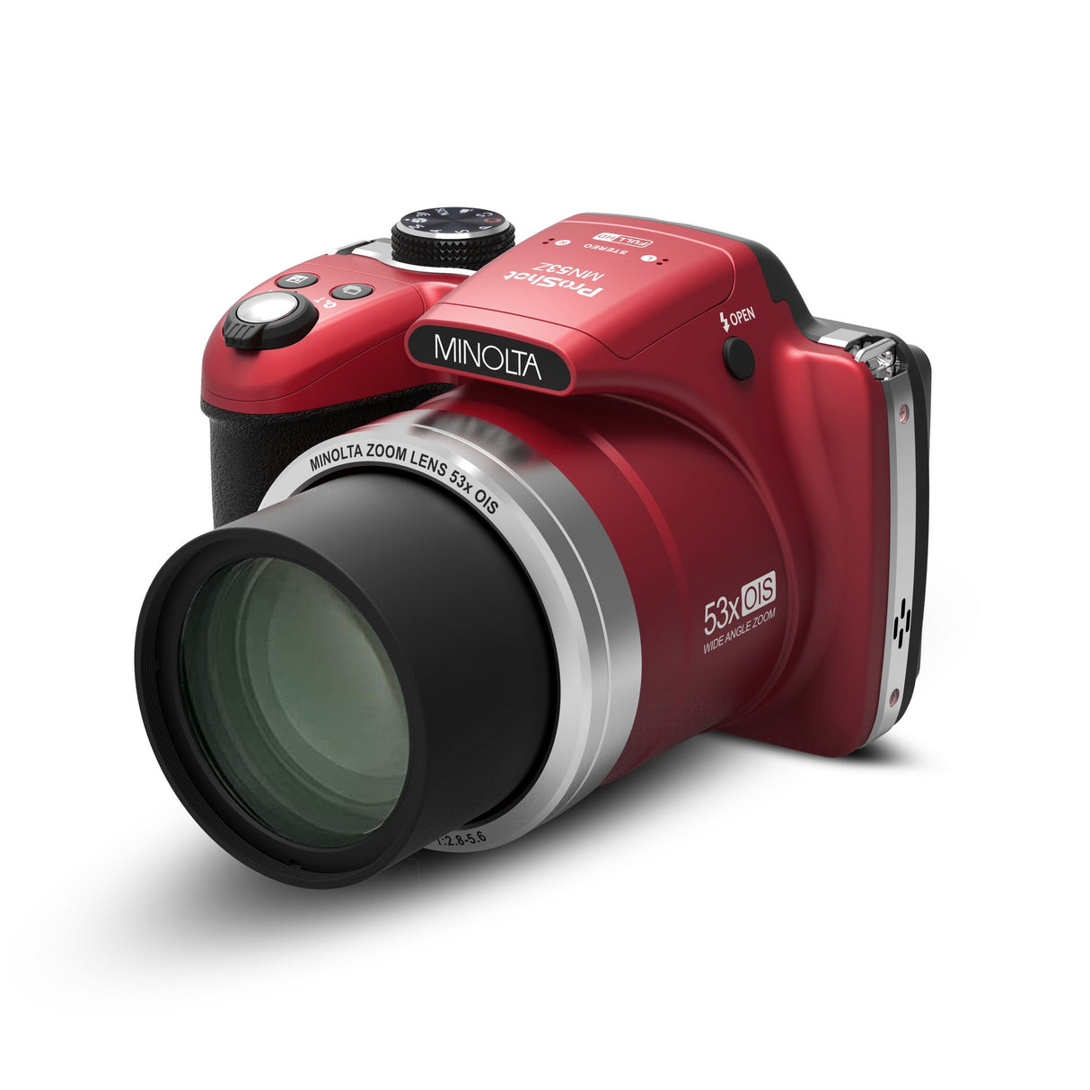 Minolta MN53Z 16 MP HD Bridge Digital Camera with 53x Optical Zoom, Red