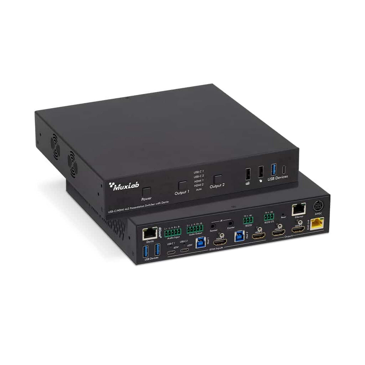 MuxLab 500532 USB-C HDMI 4x2 Presentation Switcher with Dante