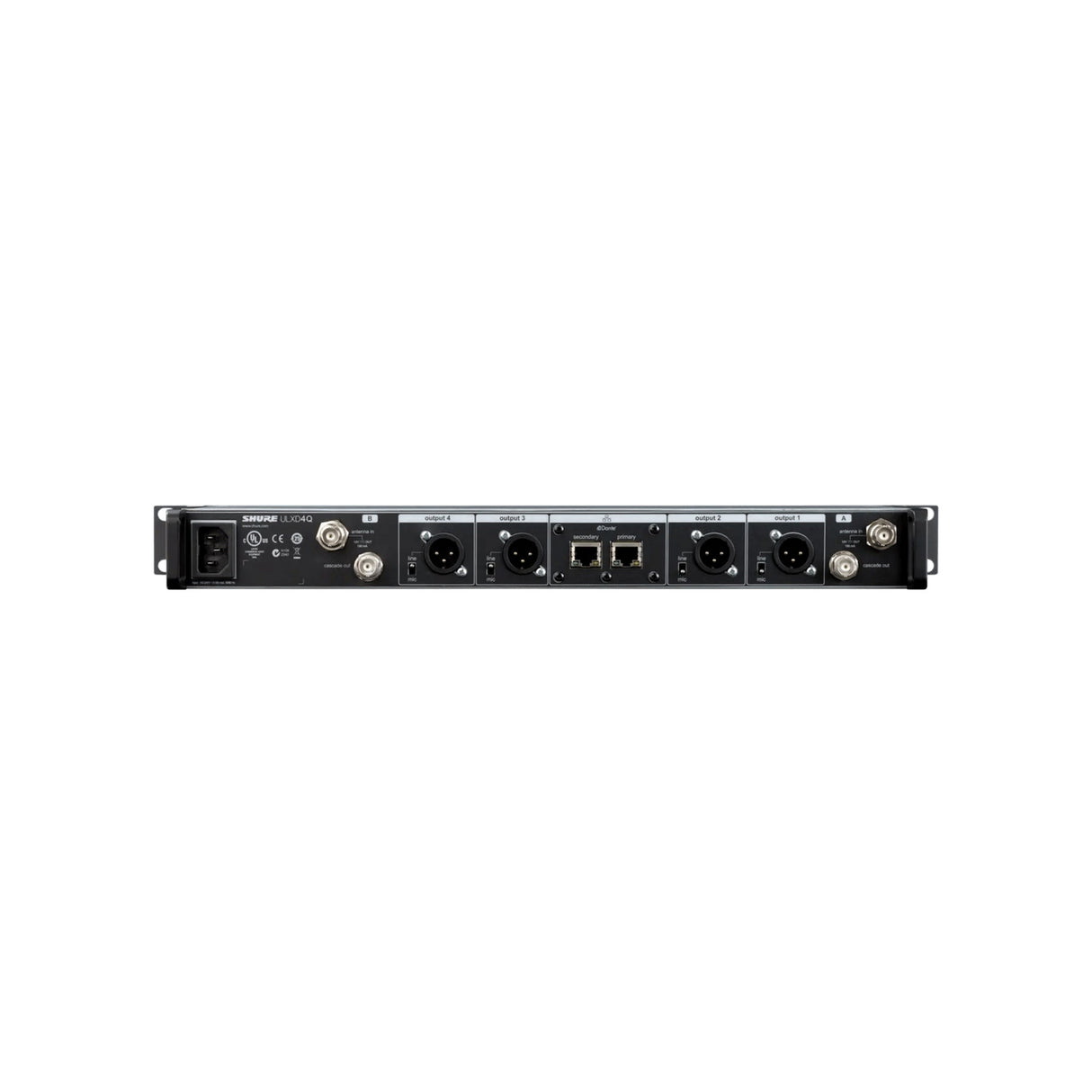 Shure ULXD4QGV Quad-Channel Digital Wireless Receiver with Dante and DC Power G57 Band (470-608 MHz)
