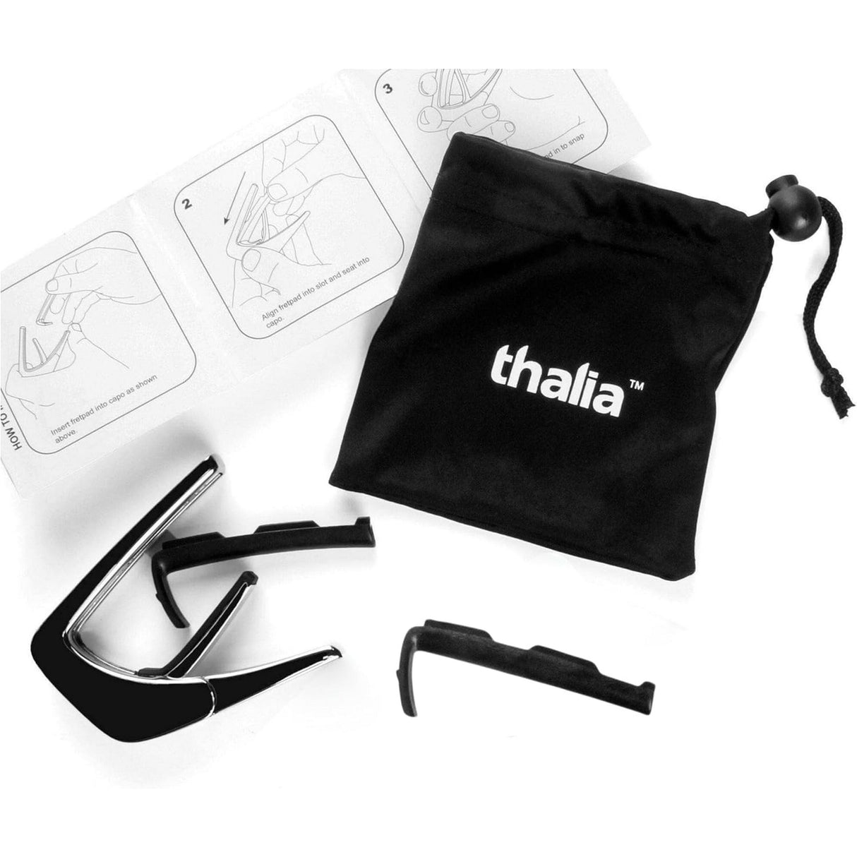 Thalia TH-CG200-SR Black Chrome Finish Capo with Santos Rosewood Inlay Finish