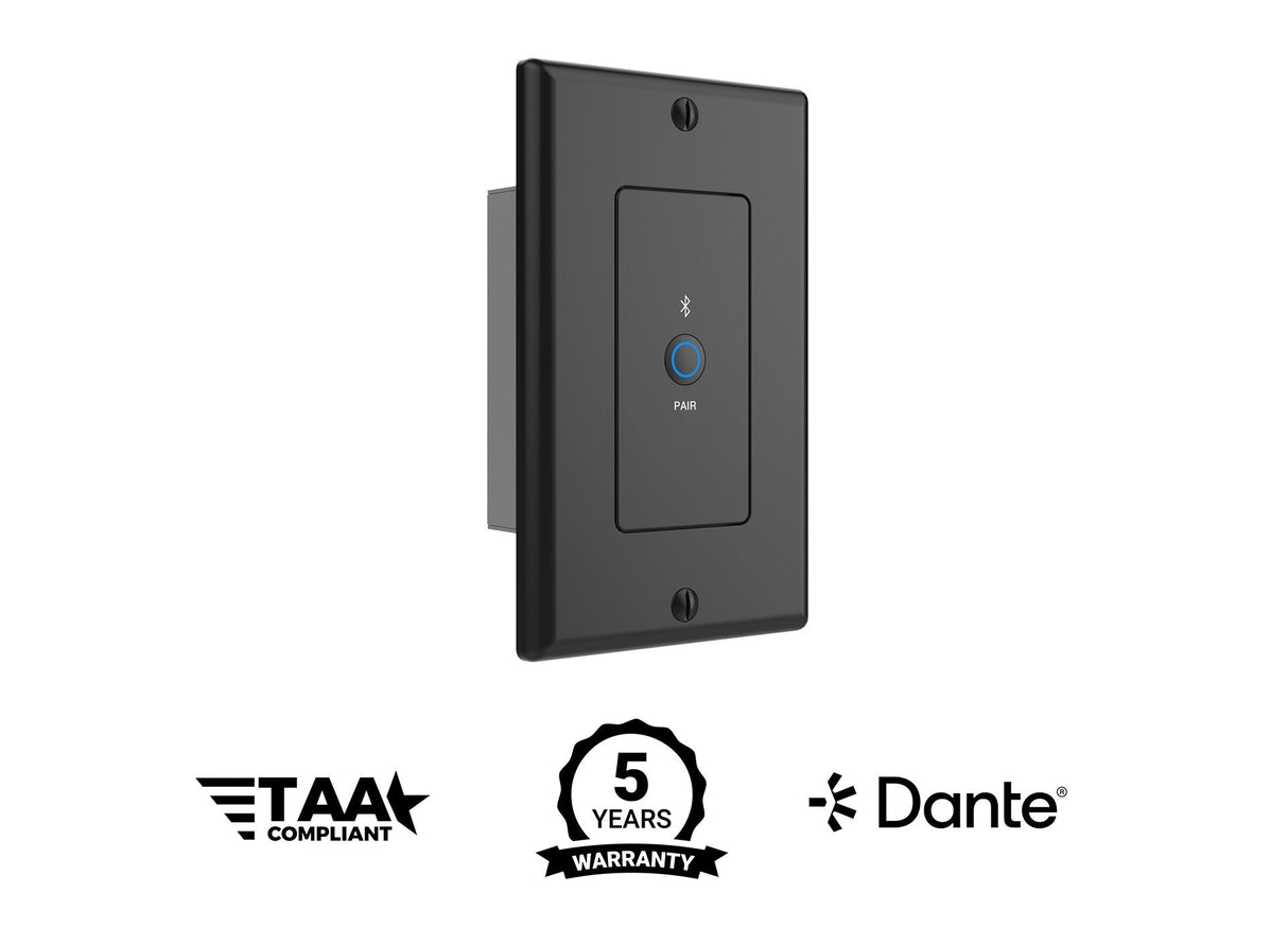 Turtle AV BTWP-US Dante Bluetooth Wallplate 1-Gang Decora Black