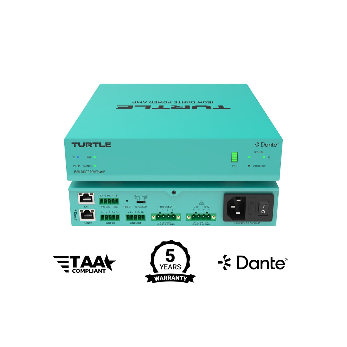 Turtle AV 30W PoE+ Dante Power Amplifier
