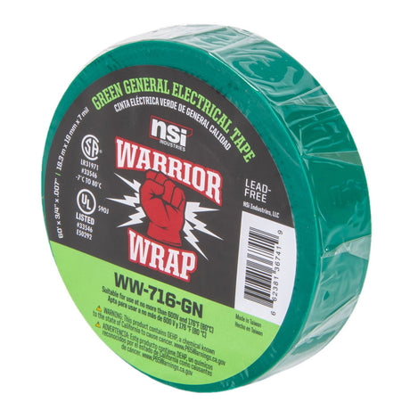 WarriorWrap WW-716-GN 716 General 7 mil Electrical Tape, Green, .75-Inch W x 60-Feet