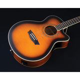 Washburn EA15 Festival Series Mini Jumbo Cutaway Acoustic Electric Guitar, Tobacco Burst