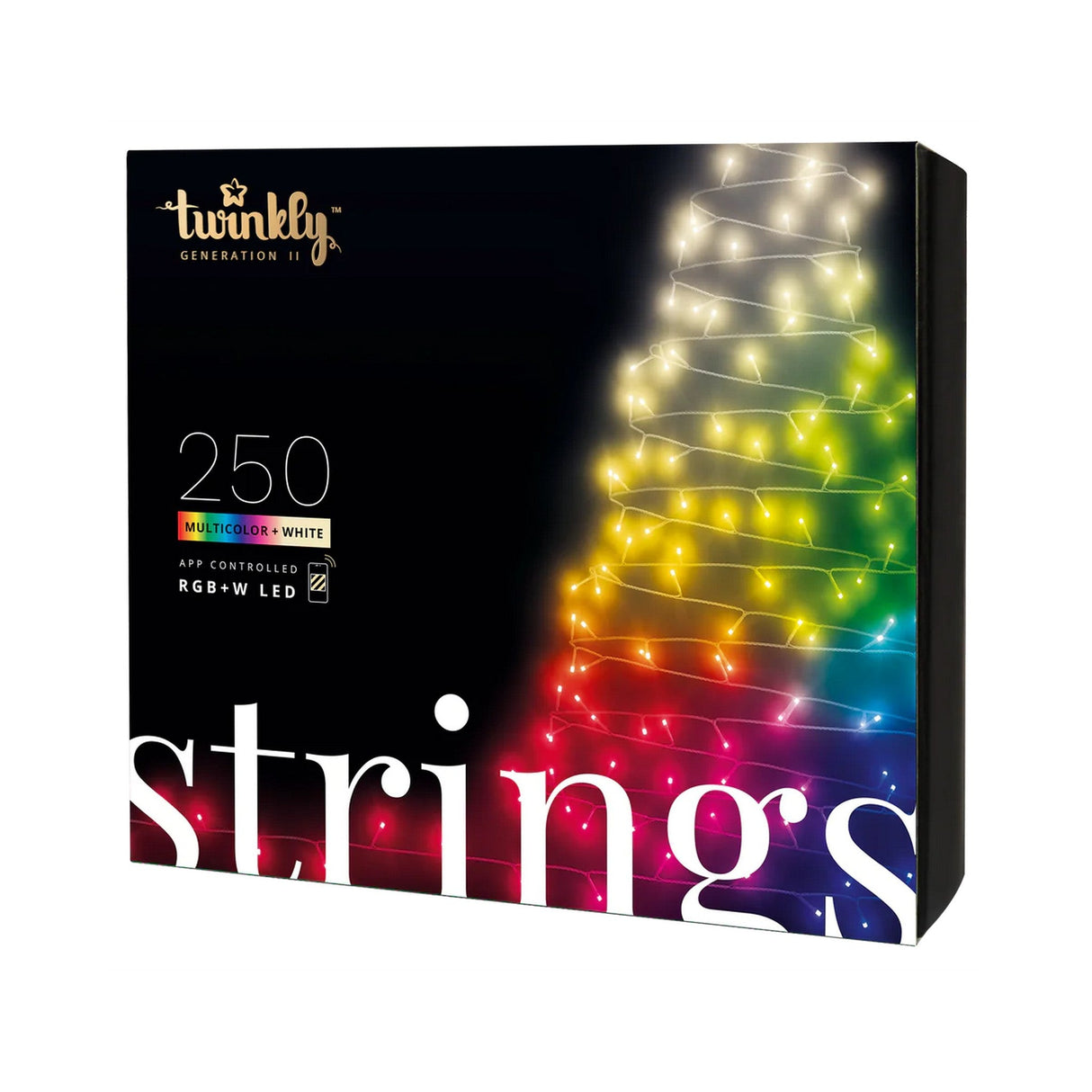 Twinkly String 250L 5mm Matt Clear Flat RGBW Lens Light, Black/Green Wire