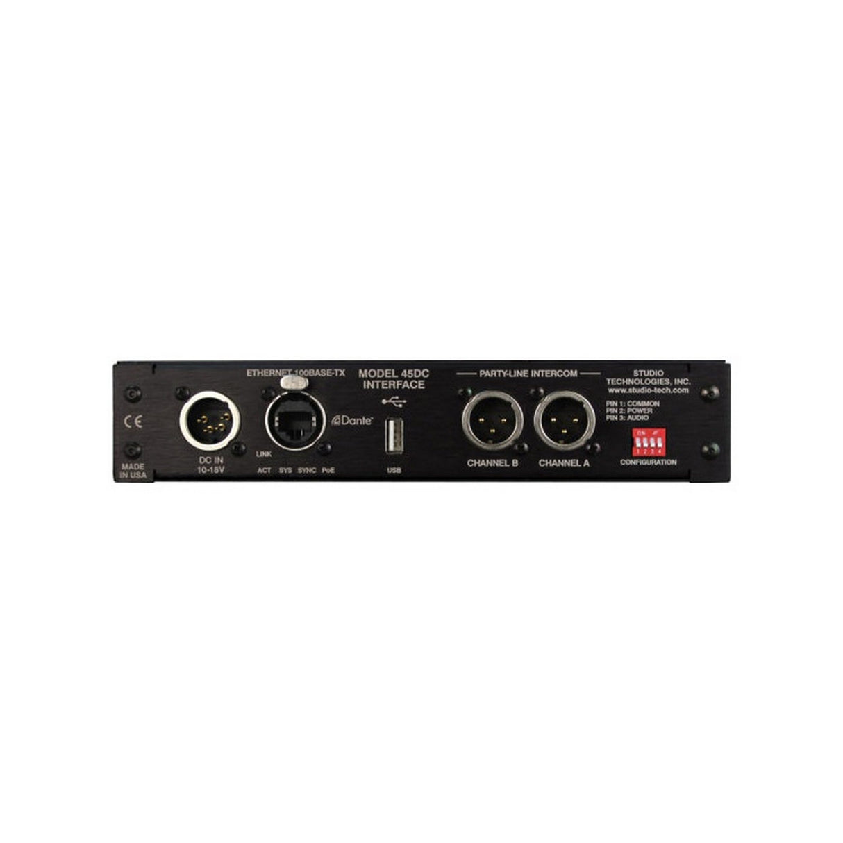 Studio Technologies 45DC Dante to 2-Channel Party Line Intercom Interface