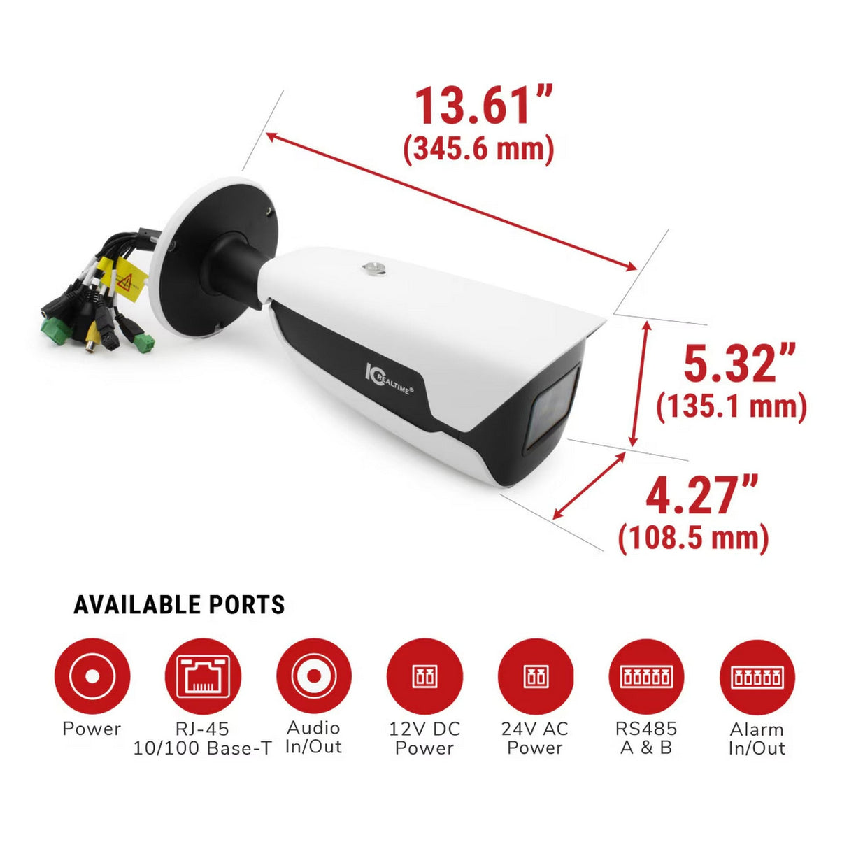 IC Realtime IPEL-B12V-IRW3 12MP IP Indoor/Outdoor Full-Size Bullet Camera with Varifocal Lens