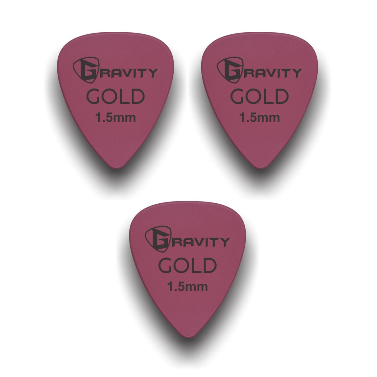 Gravity Picks GP15PK-3pk Colored Gold Series Picks, Traditional 351, 1.5mm, Pink, 3-Pack