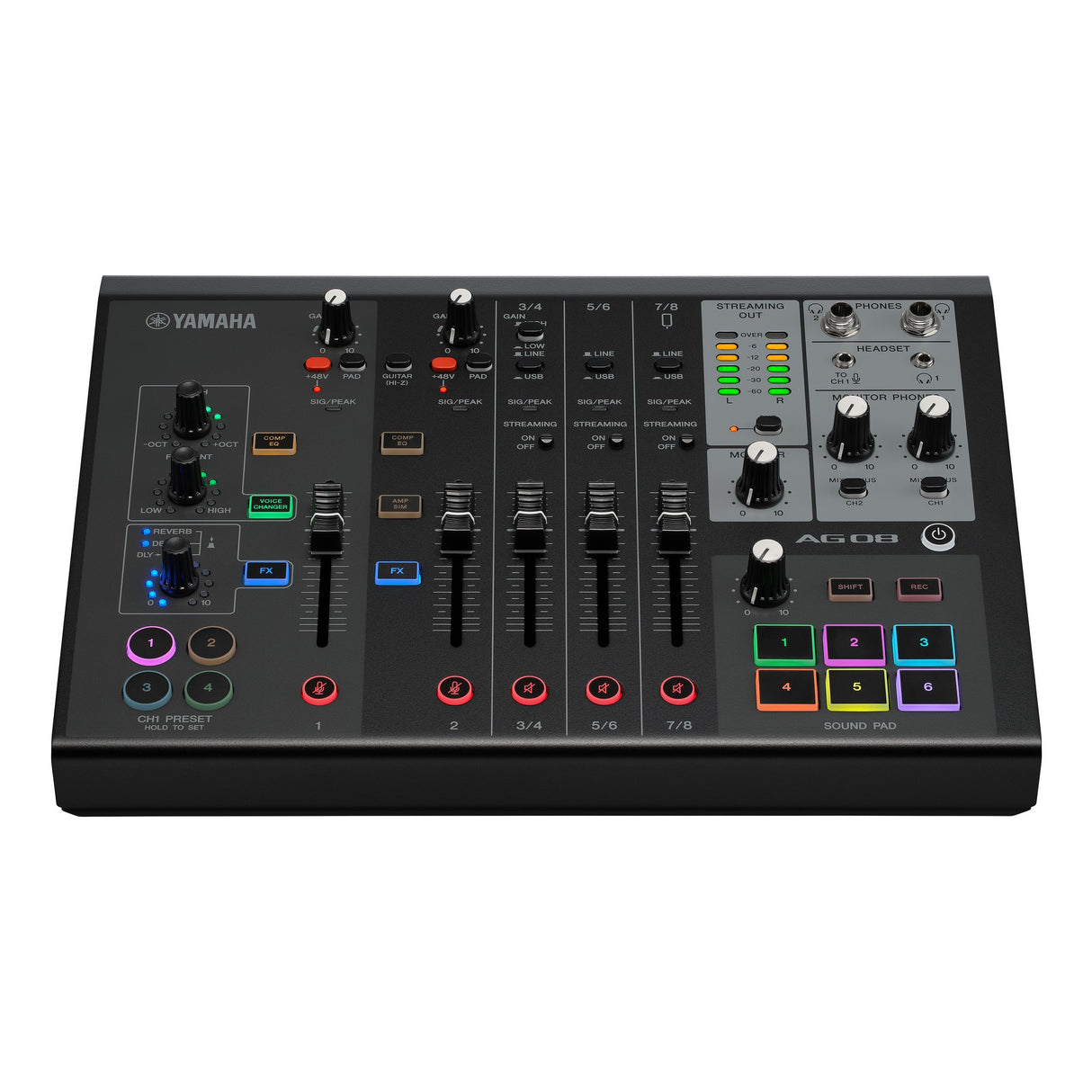 Yamaha AG08 8-Channel All-In-One Live Streaming Mixer, Black