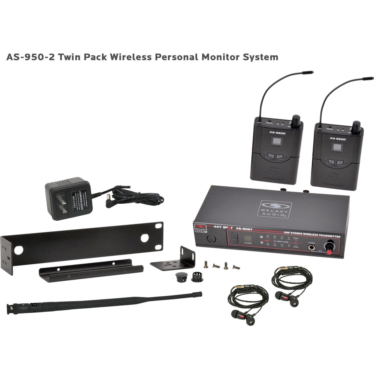 Galaxy Audio AS-950-2 16-Channel Stereo Wireless Personal In-Ear Monitor Twin System, N 518-542 MHz