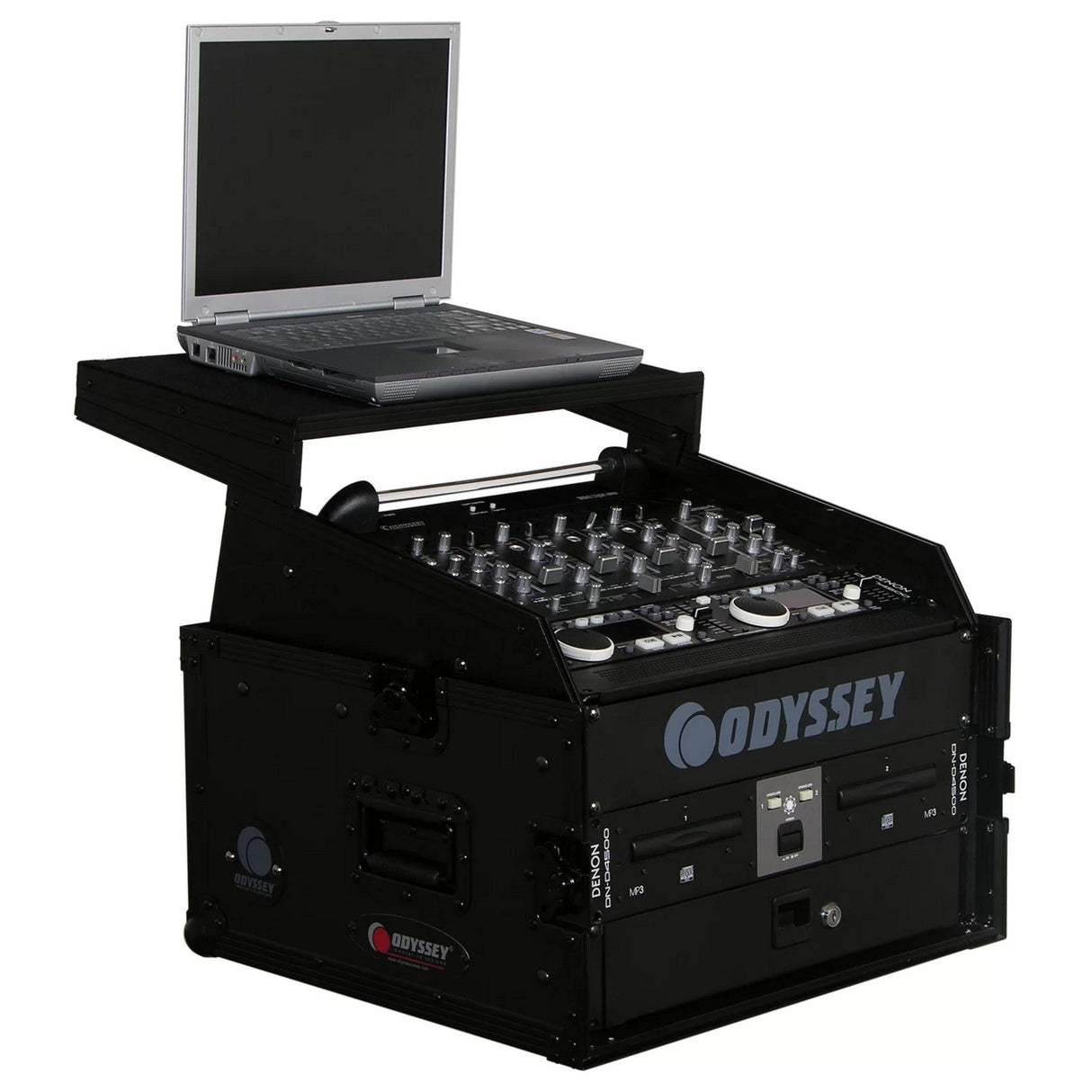 Odyssey Vertical Pro Glide Platform Combo Rack, 10U Top Slanted 4U Bottom