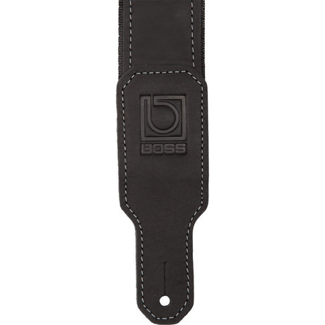 Boss BSH-20-BLK | 2 Inch Black Leather Nylon Hybrid Guitar Strap