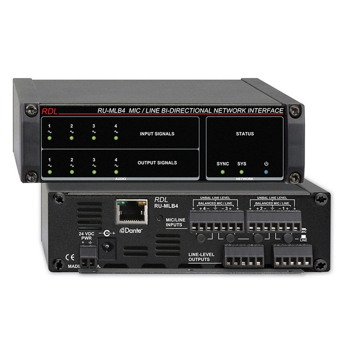 RDL RU-MLB4 Mic/Line Bi-Directional Dante Network Interface