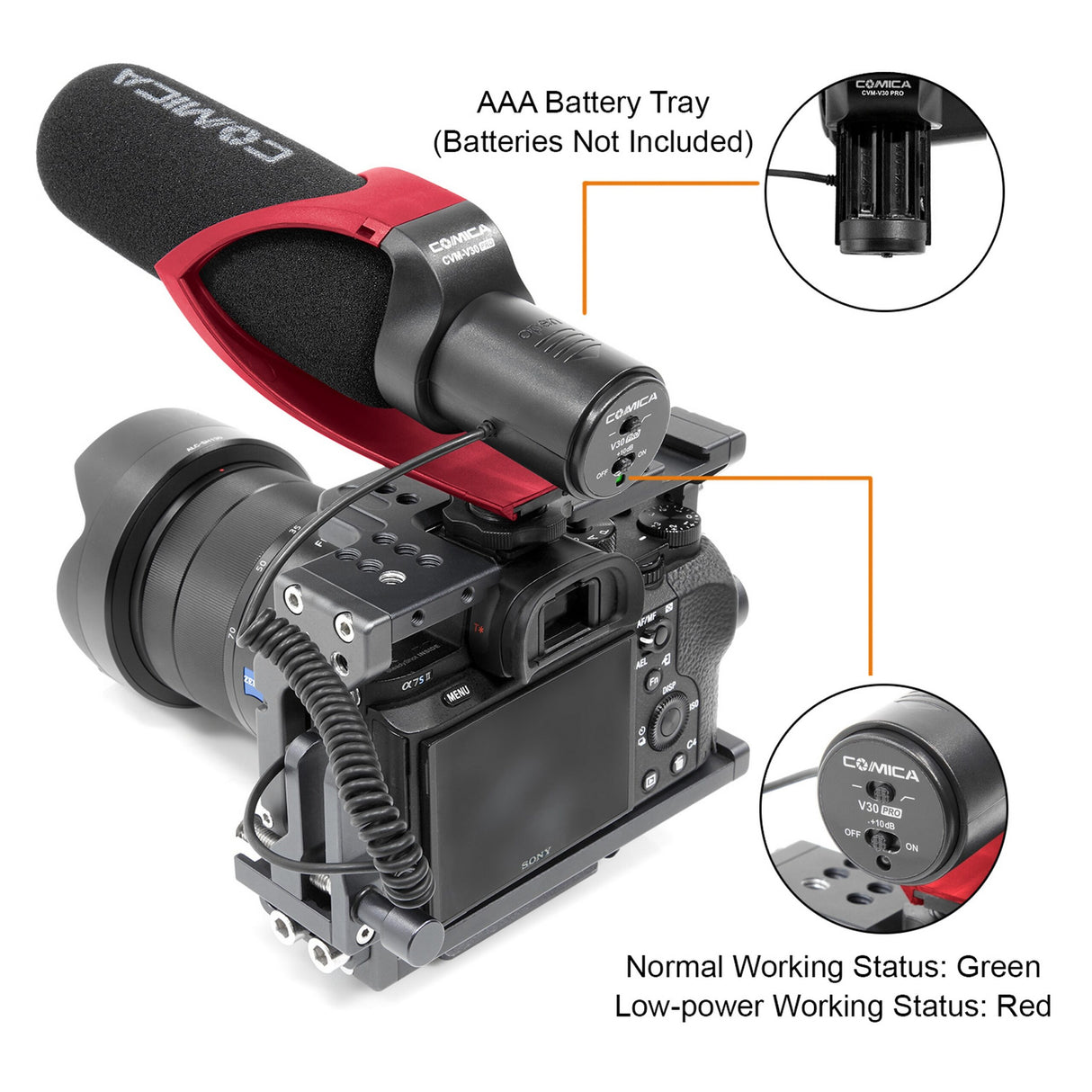 Comica CVM-V30-PRO-R Supercardioid Shotgun Microphone with3.5mm Jack, Red