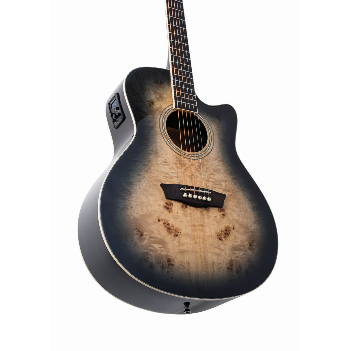 Washburn DFBACEB Deep Forest Burl Grand Auditorium Acoustic Guitar, Black Fade