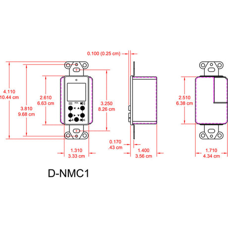 RDL D-NMC1 Multi-Fuction Remote Control Dante Wall Plate with Screen, White