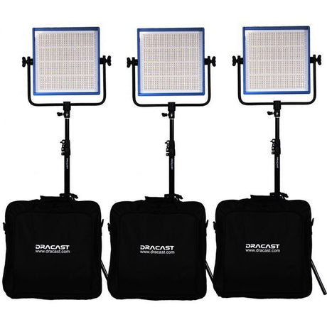 Dracast DRDP3LBSK Plus LED1000 Bi-Color 3-Light Studio Kit with V-Mount and Gold Mount Battery Plates
