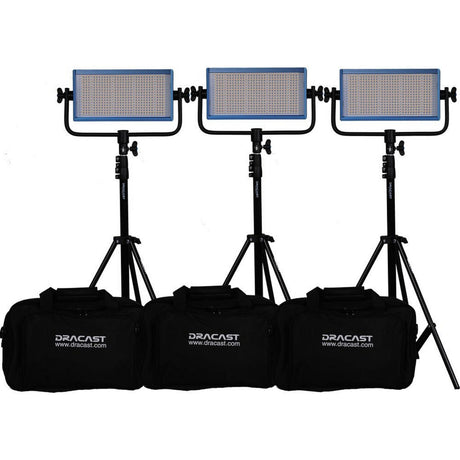 Dracast DRLK3X500BVQ LED500 Pro Series Bi-Color 3 Light Kit with V-Mount Battery Plates and Light Stands