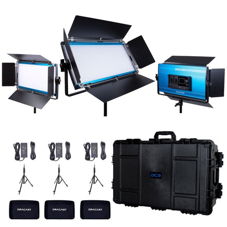Dracast DRX31000BNH LED1000 X Series Bi-Color LED 3 Light Kit with Injection Molded Travel Case