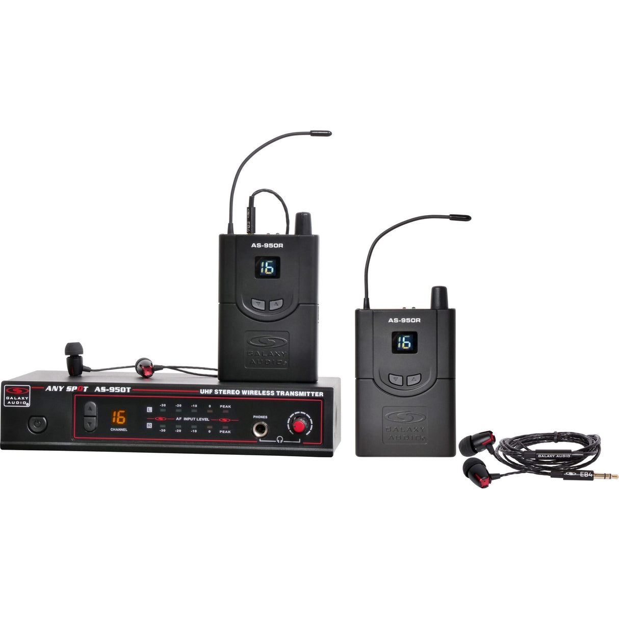 Galaxy Audio AS-950-2 16-Channel Stereo Wireless Personal In-Ear Monitor Twin System, N 518-542 MHz