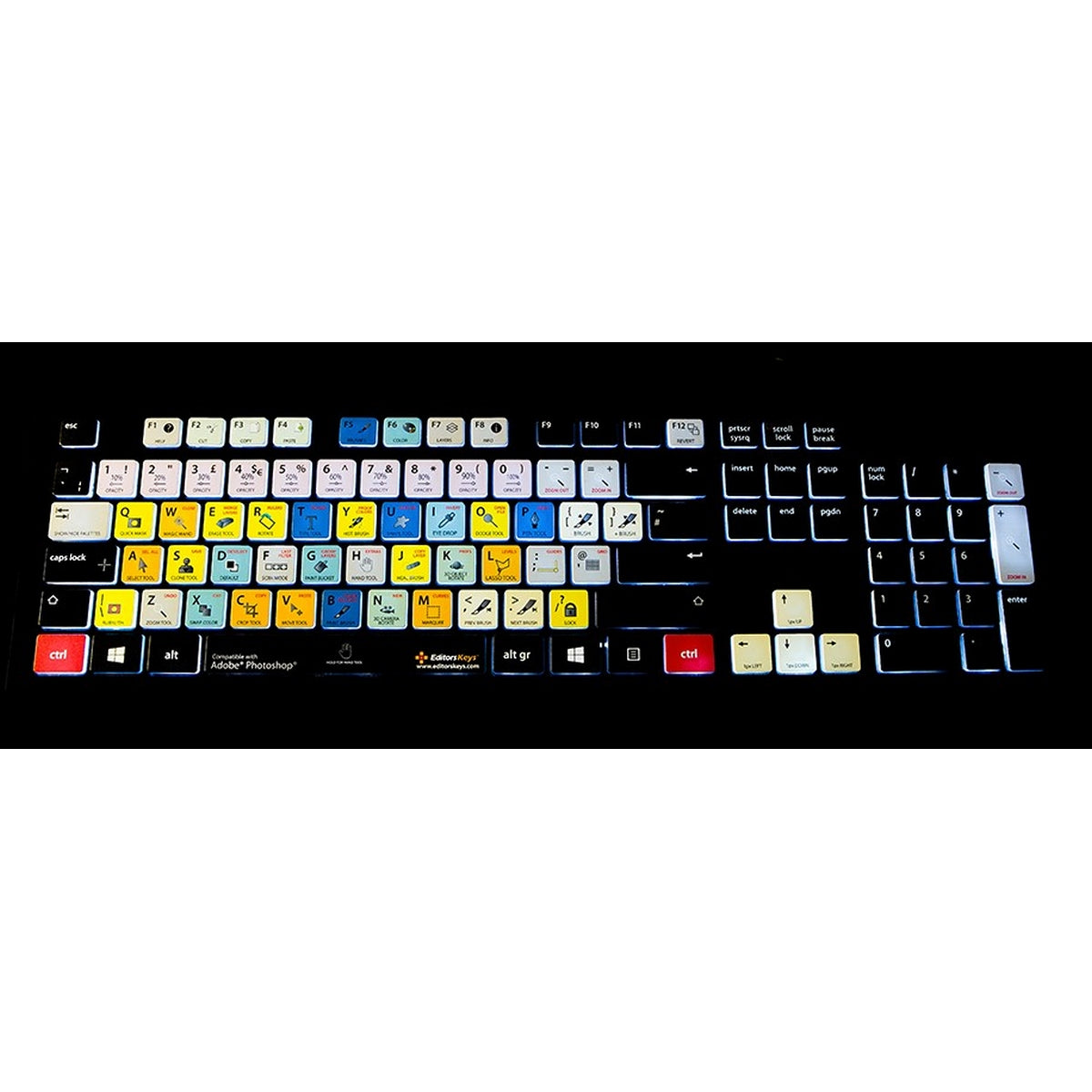 Editors Keys Dedicated Keyboard for Photoshop | PC Shortcut Backlit Keyboard