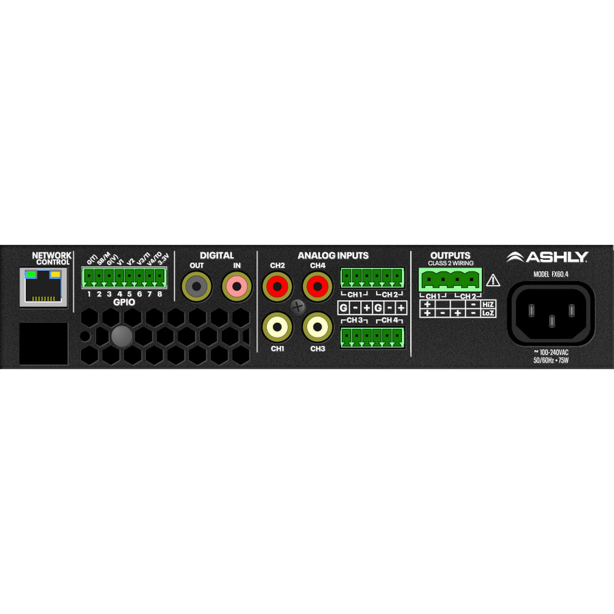 Ashly FX125.2 Half-Rack Compact 2-Channel 125W DSP Power Amplifier