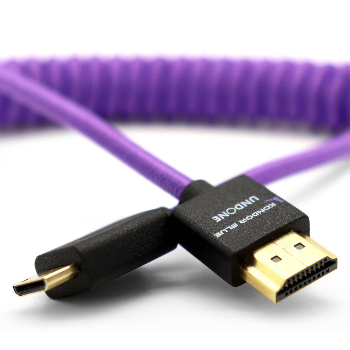 Kondor Blue Gerald Undone Mini HDMI to Full HDMI Cable 12-Inch-24-Inch Coiled, Purple