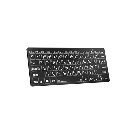 Logickeyboard LKB-LPWB-BTPC-IS LargePrint White/Black PC Bluetooth Mini Keyboard, Hebrew and US English