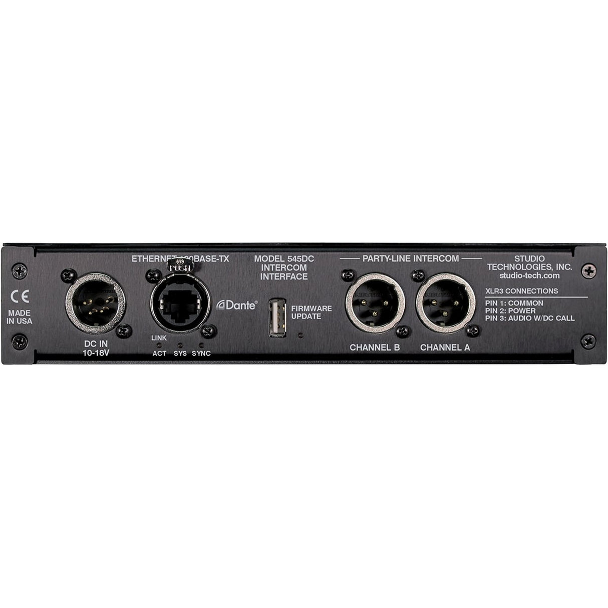 Studio Technologies Model 545DC Dante to 2-Channel Party Line Intercom Interface