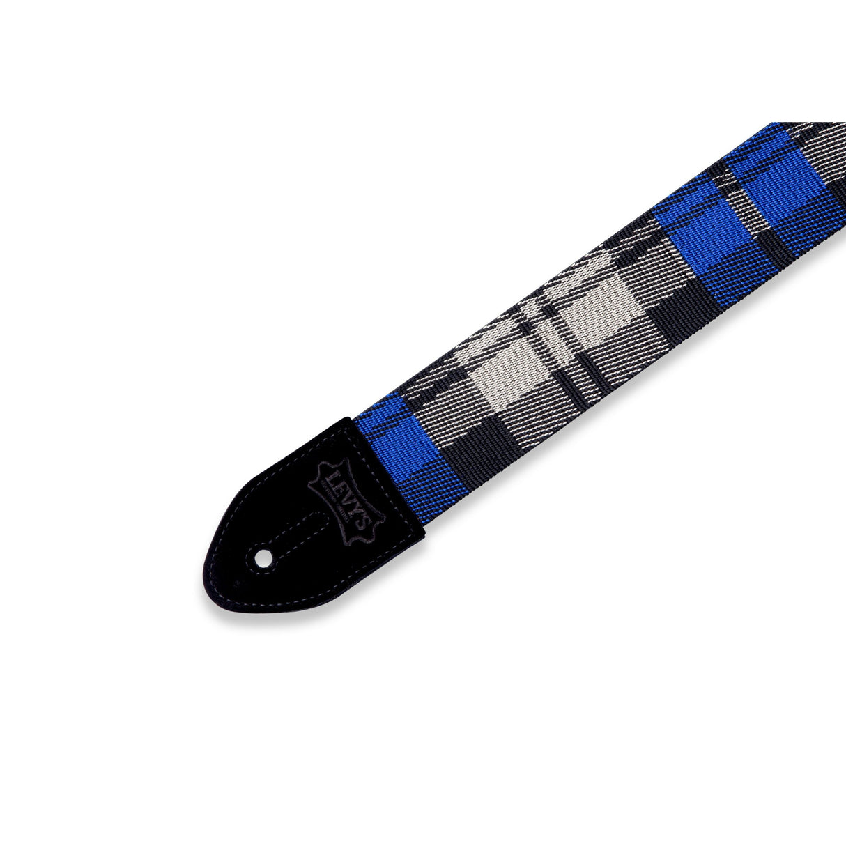 Levy's Cobalt Plaid Poly Guitar Strap, Blue, Cream, Black