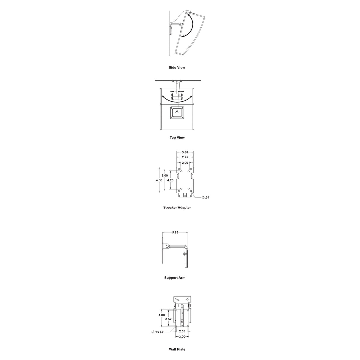 Adaptive Technologies MM-017 25LB Indoor Speaker Wall Mount, Single Unit