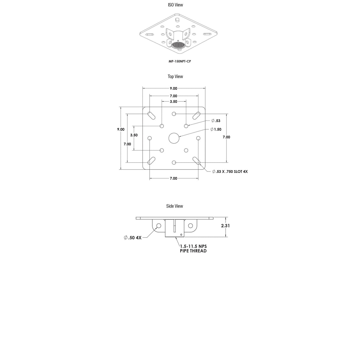 Adaptive Technologies MP-150-115-CM 454LB Ceiling Attachment, Single Unit