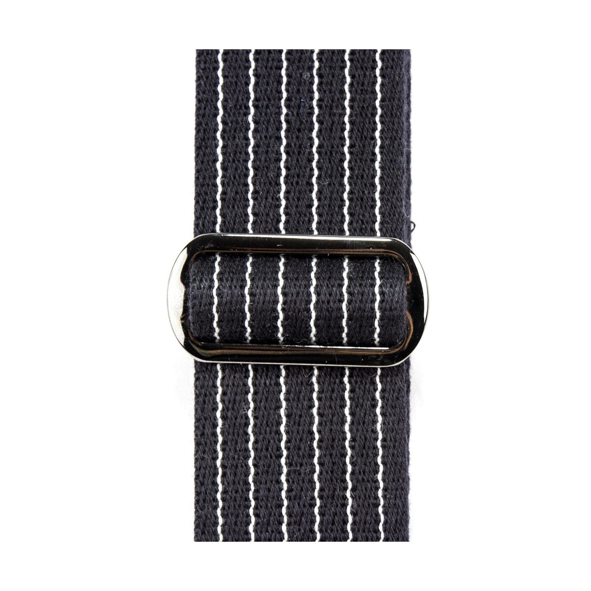 Reunion Blues RBS-28PS Merino Wool Guitar Strap, Black, White Pinstripe, with Classic Black Leather Tab