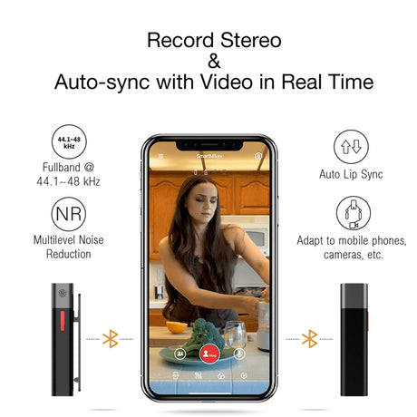 Sabinetek SmartMike+ True Wireless Stereo Microphone for Vlogging, Black with SMike+ App