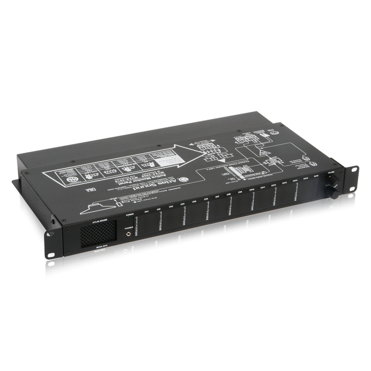 AtlasIED MVXA‑2016 16‑Channel Active Audio Monitor Panel, 1RU