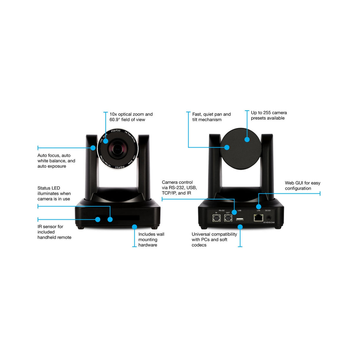 Atlona AT-HDVS-CAM-HDBT 10x Zoom PTZ Camera with HDBaseT Output