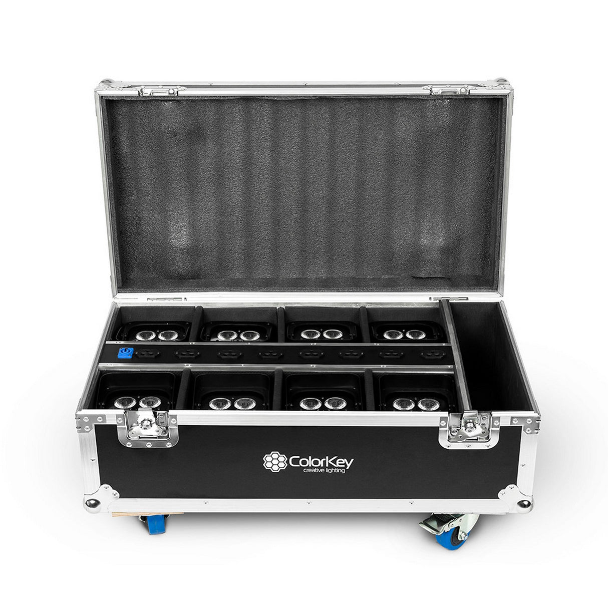 ColorKey 8-Piece Carrying Capacity Charging Flight Case with Casters for AirPar HEX 4