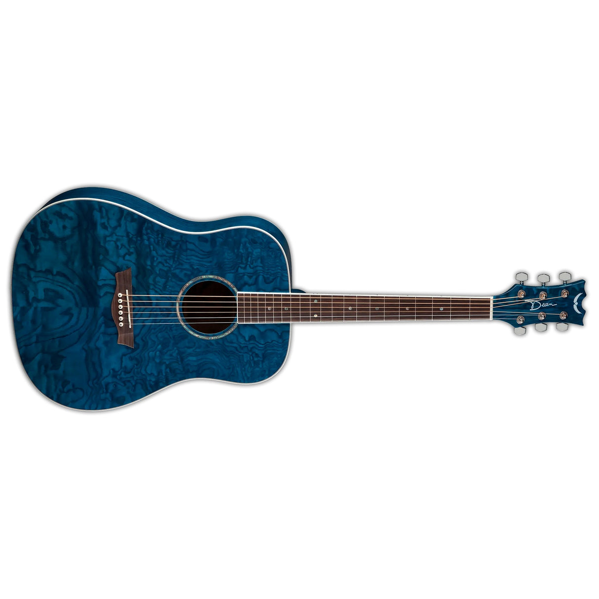 Dean Guitars AXS Dread Quilt Ash Mahogany Acoustic Guitar, Trans Blue